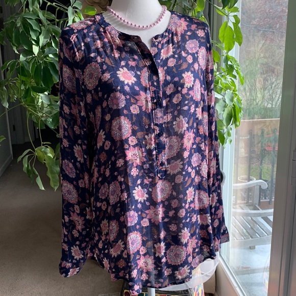 Lucky Brand Boho Floral Top Blouse Sz M - Picture 2 of 12